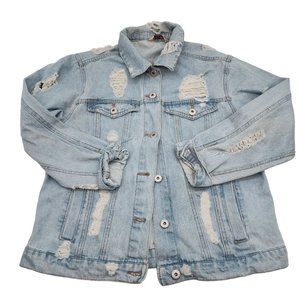 Highway Distressed Denim Jean Jacket Womens size M